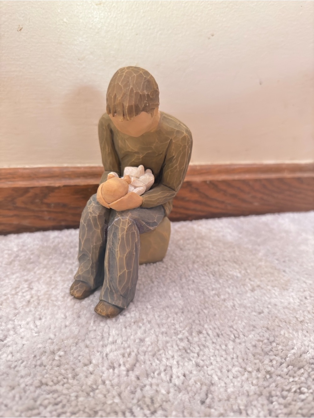 Willow Tree Father Holding Baby in Olive, Beige, and Gray